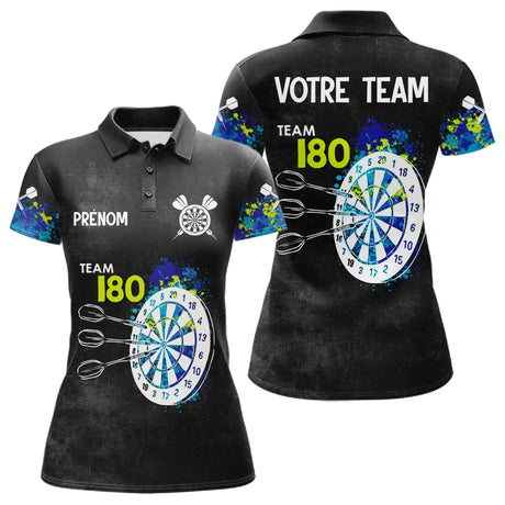 Polo Fléchettes Personnalisé - Bleu & Neon Team 180 - Polo Femme