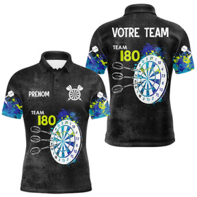 Polo Fléchettes Personnalisé - Bleu & Neon Team 180 - Polo Homme
