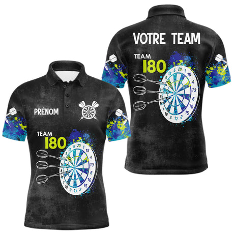 Polo Fléchettes Personnalisé - Bleu & Neon Team 180 - Polo Homme