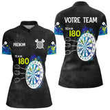 Polo Fléchettes Personnalisé - Bleu & Neon Team 180 - Polo Zippé Femme