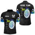 Polo Fléchettes Personnalisé - Bleu & Neon Team 180 - Polo Zippé Homme