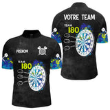 Polo Fléchettes Personnalisé - Bleu & Neon Team 180 - Polo Zippé Homme
