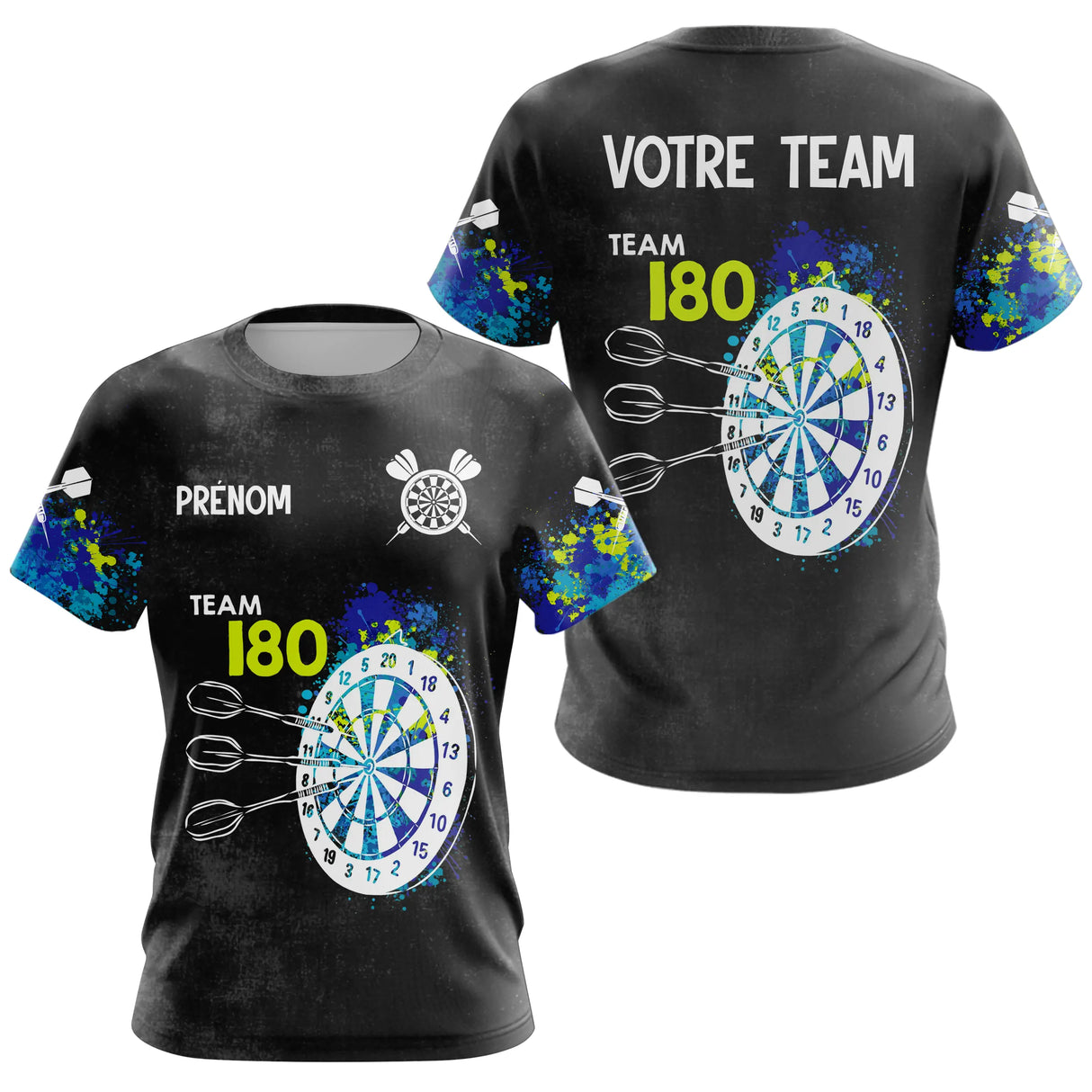 Polo Fléchettes Personnalisé - Bleu & Neon Team 180 - T-Shirt Femme