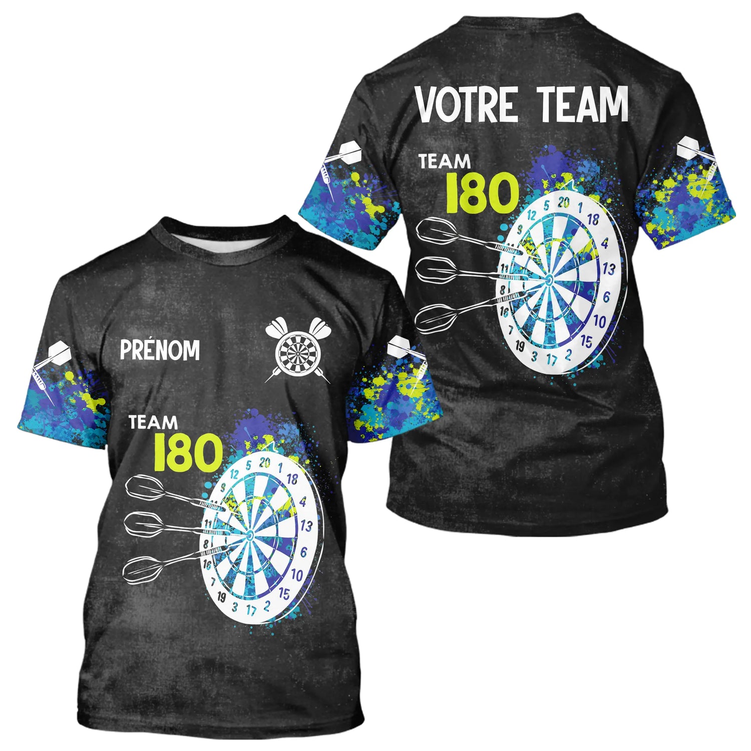 Polo Fléchettes Personnalisé - Bleu & Neon Team 180 - T-Shirt Homme