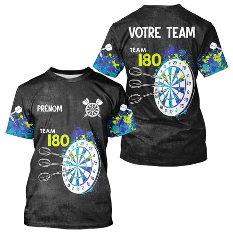 Polo Fléchettes Personnalisé - Bleu & Neon Team 180 - T-Shirt Homme