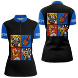 Polo Fléchettes Personnalisé - Bleu & Noir Comic Style - Polo Zippé Femme