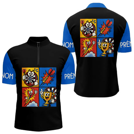 Polo Fléchettes Personnalisé - Bleu & Noir Comic Style - Polo Zippé Homme
