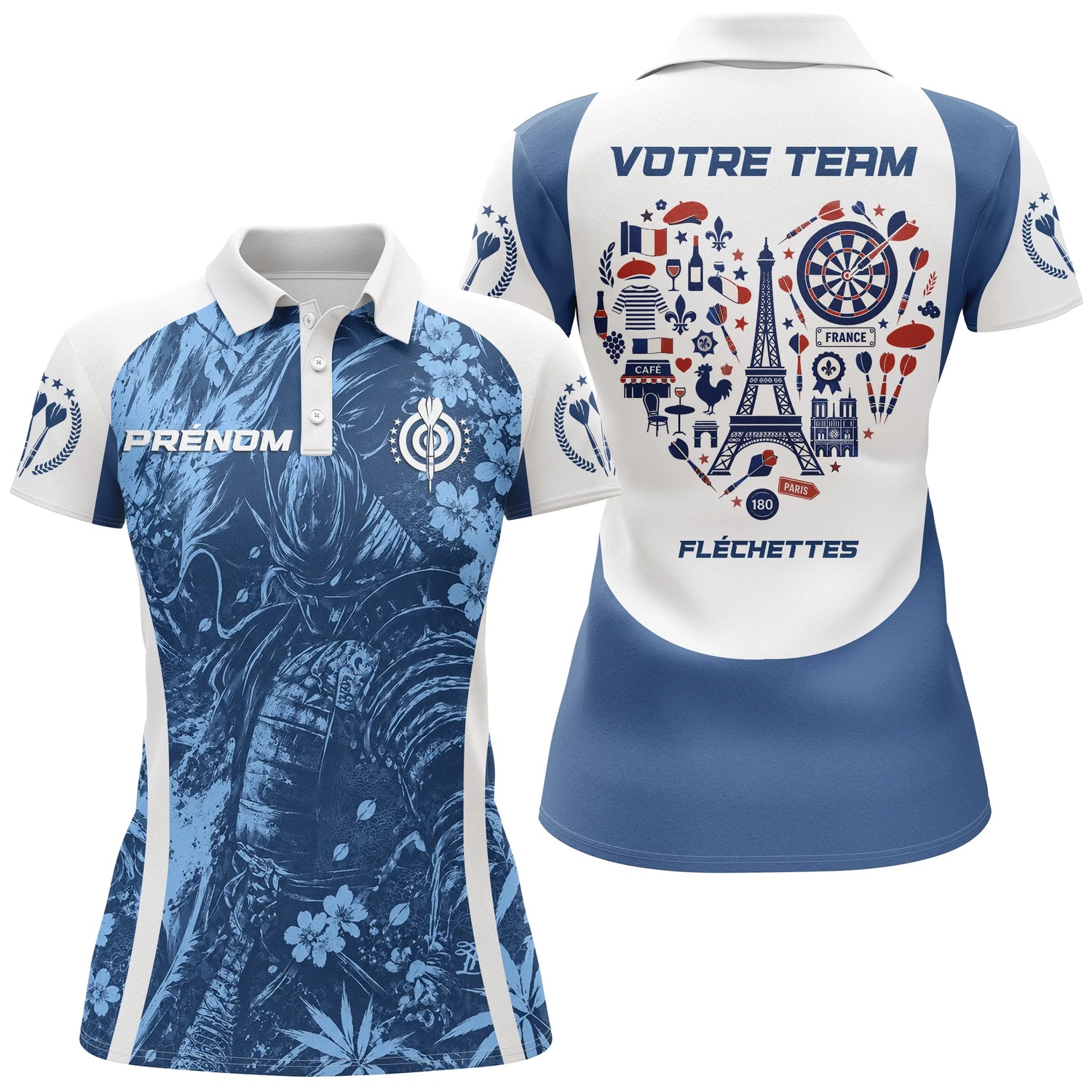 Polo Fléchettes Personnalisé - Bleu Samurai & France - Polo Femme