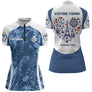 Polo Fléchettes Personnalisé - Bleu Samurai & France - Polo Zippé Femme