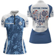 Polo Fléchettes Personnalisé - Bleu Samurai & France - Polo Zippé Femme