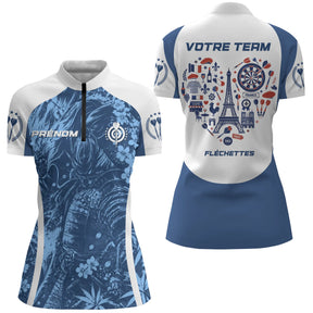 Polo Fléchettes Personnalisé - Bleu Samurai & France - Polo Zippé Femme