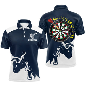 Polo Fléchettes Personnalisé - Bullseye Marine & Blanc - Polo Homme