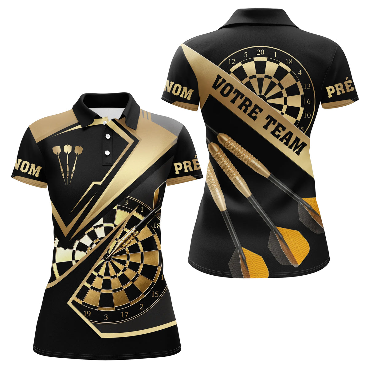 Polo Fléchettes Personnalisé - Champion Noir & Or Élégant - Polo Femme
