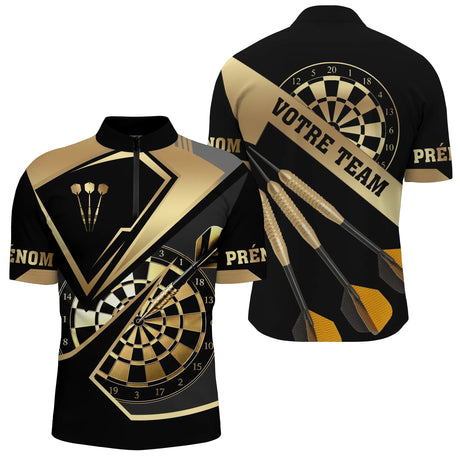 Polo Fléchettes Personnalisé - Champion Noir & Or Élégant - Polo Zippé Homme
