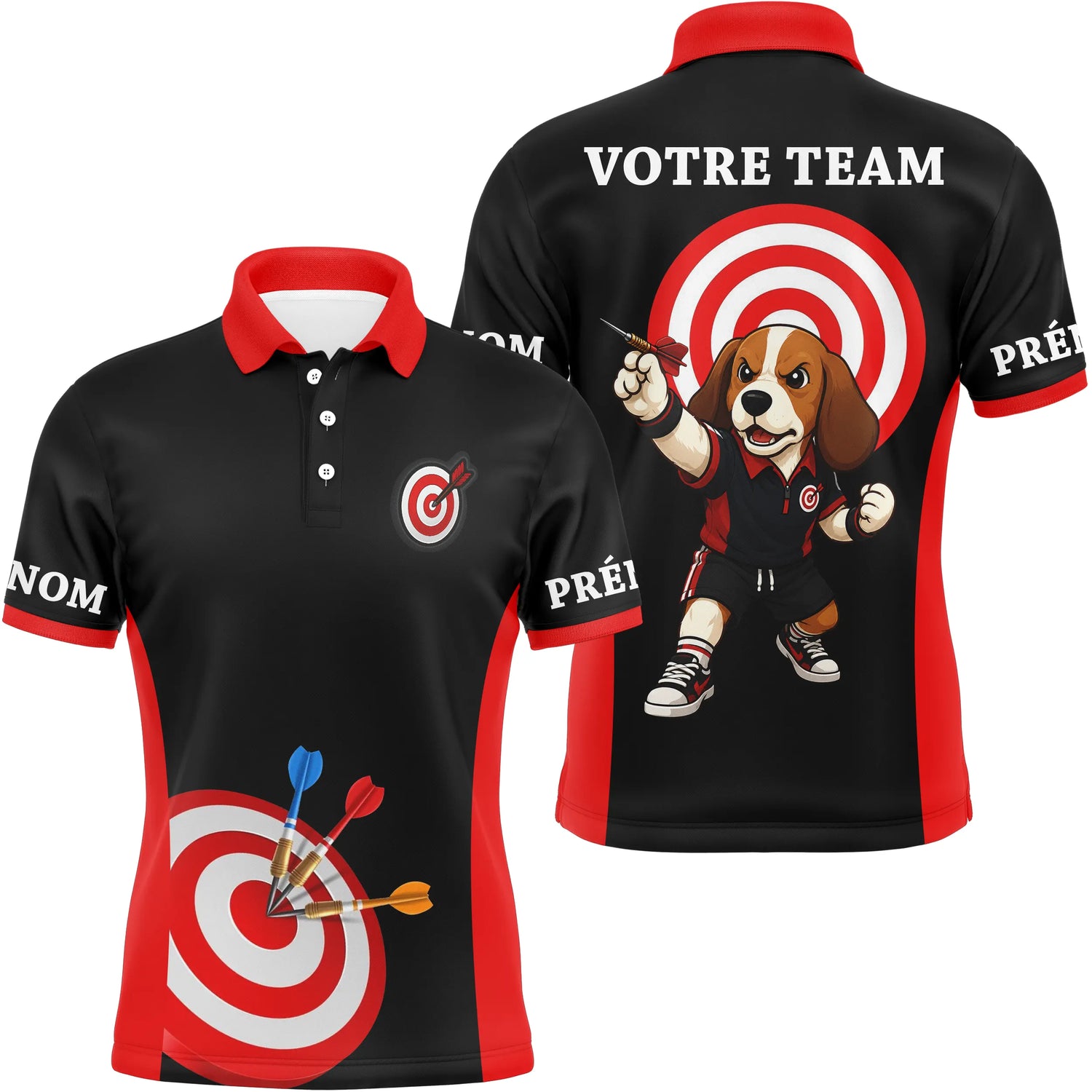 Polo Fléchettes Personnalisé - Chien Noir & Rouge - Polo Homme