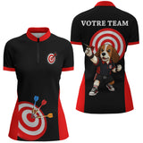 Polo Fléchettes Personnalisé - Chien Noir & Rouge - Polo Zippé Femme