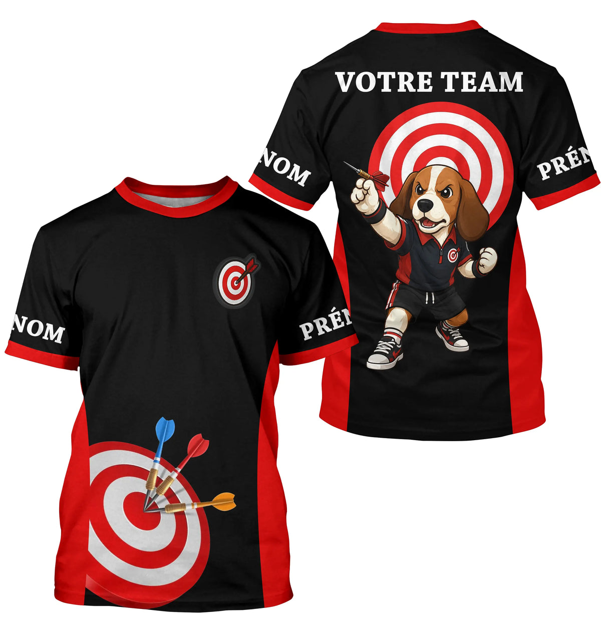 Polo Fléchettes Personnalisé - Chien Noir & Rouge - T-Shirt Homme