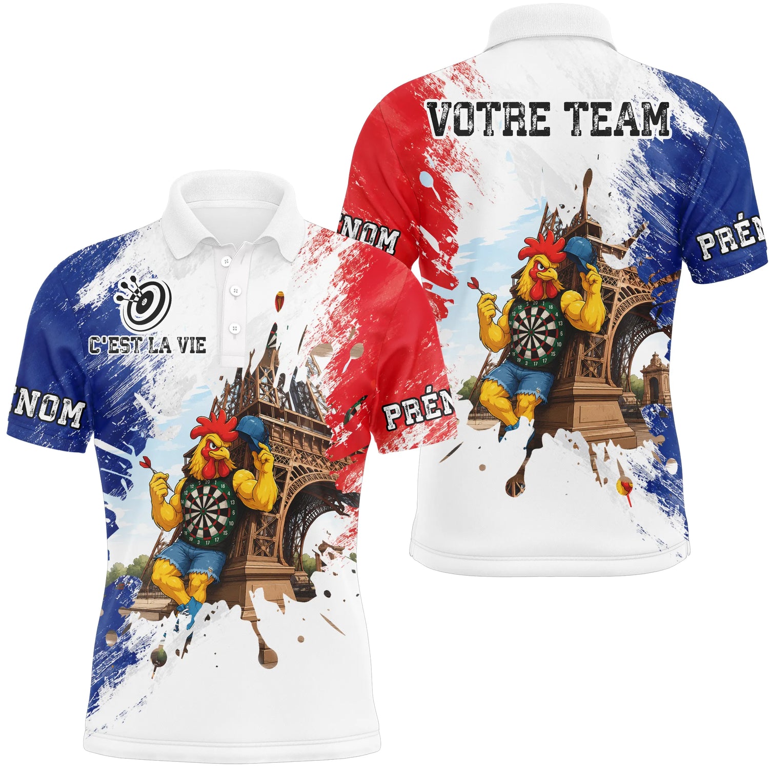 Polo Fléchettes Personnalisé - Coq Gaulois France - Polo Homme
