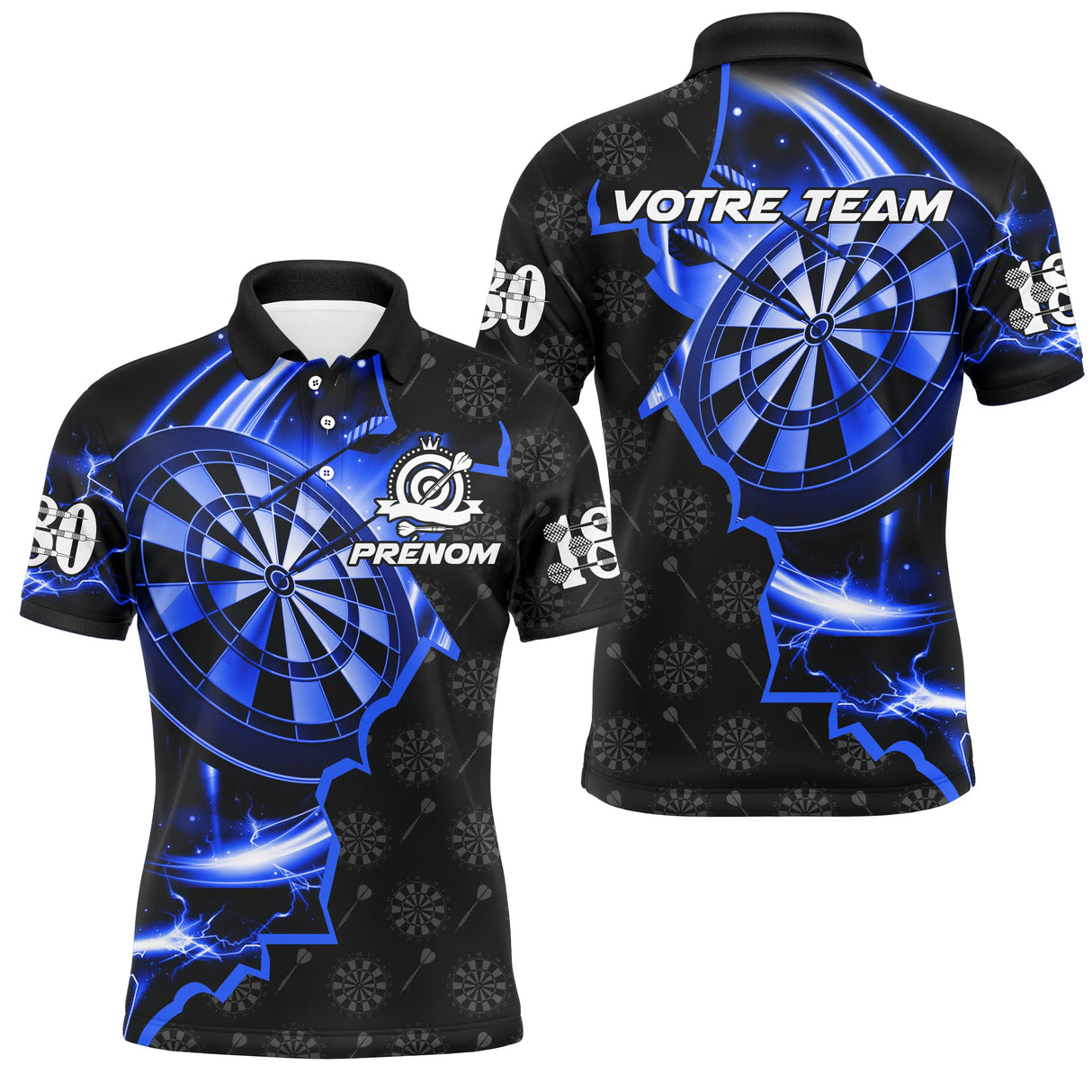 Polo Fléchettes Personnalisé - Design 180 Électrique Bleu - Polo Homme