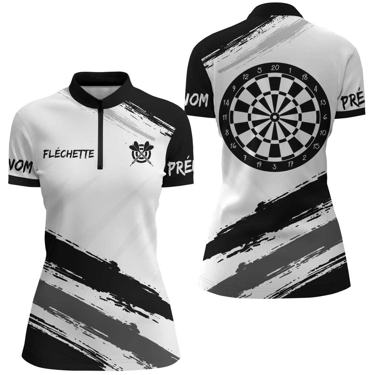 Polo Fléchettes Personnalisé - Design Graphique Noir - Polo Zippé Femme