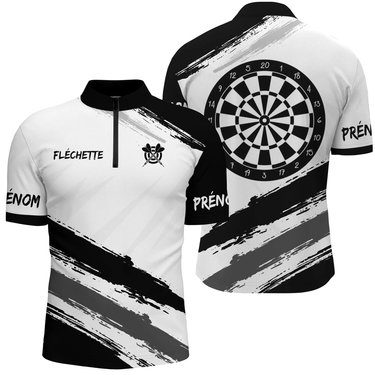 Polo Fléchettes Personnalisé - Design Graphique Noir - Polo Zippé Homme