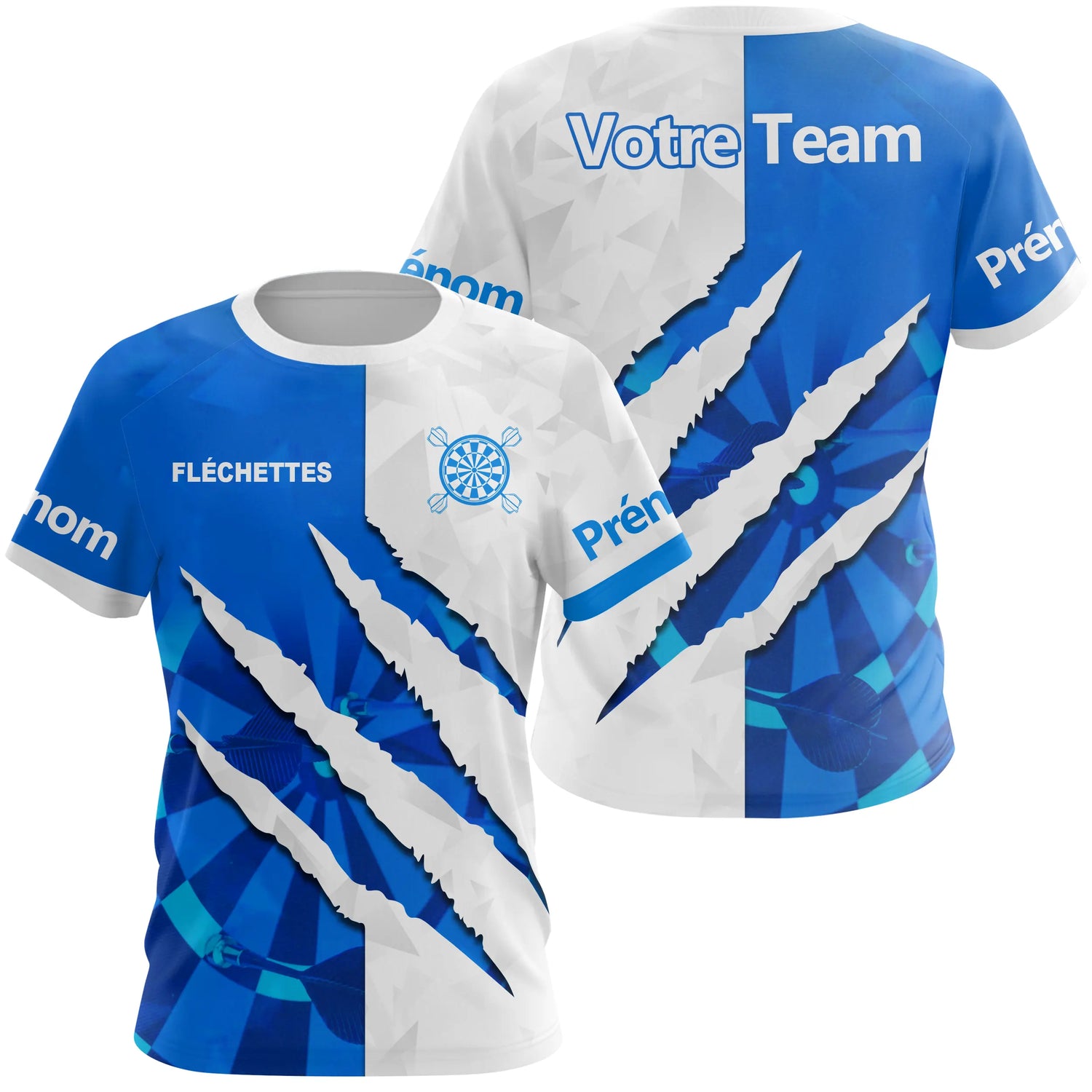 Polo Fléchettes Personnalisé - Design Griffures Bleu - T-Shirt Femme