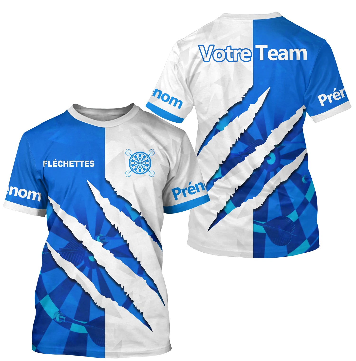 Polo Fléchettes Personnalisé - Design Griffures Bleu - T-Shirt Homme