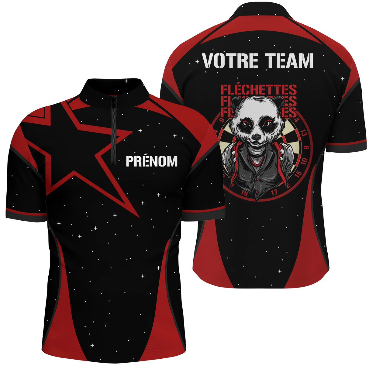 Polo Fléchettes Personnalisé - Design Panda Sportif - Polo Zippé Homme