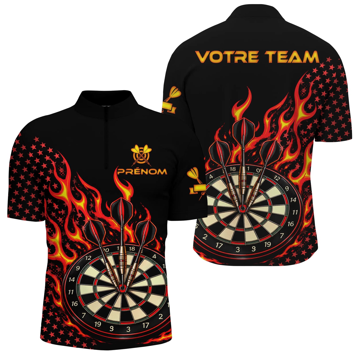 Polo Fléchettes Personnalisé - Design Triple Bullseye - Polo Zippé Homme