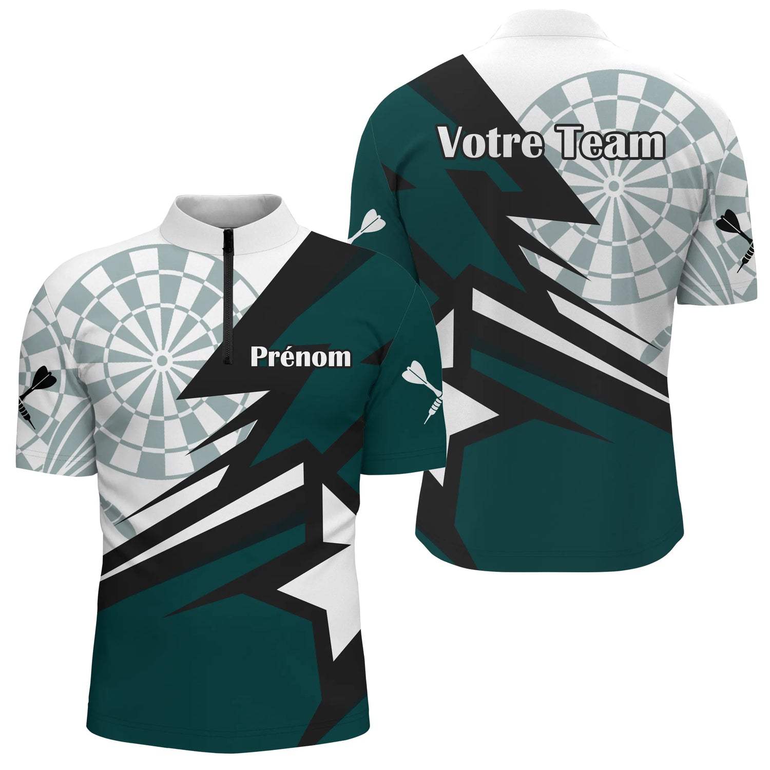 Polo Fléchettes Personnalisé - Design Vert Émeraude - Polo Zippé Homme