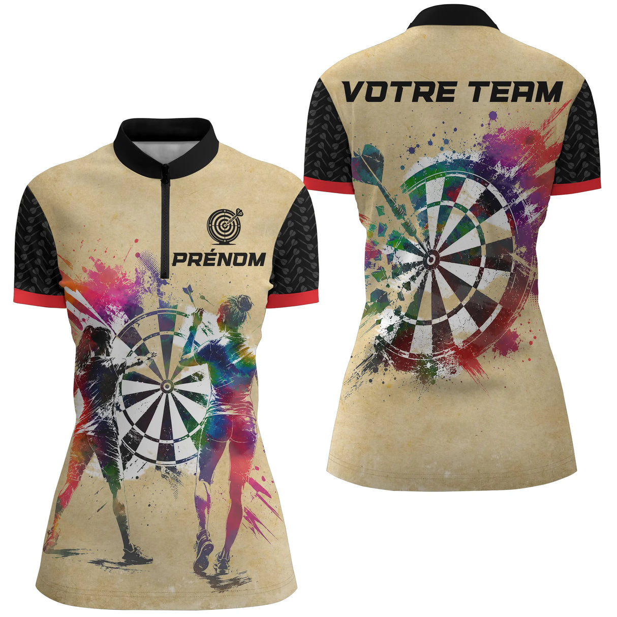 Polo Fléchettes Personnalisé - Design Vintage Aquarelle - Polo Zippé Femme