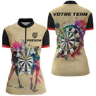 Polo Fléchettes Personnalisé - Design Vintage Aquarelle - Polo Zippé Femme
