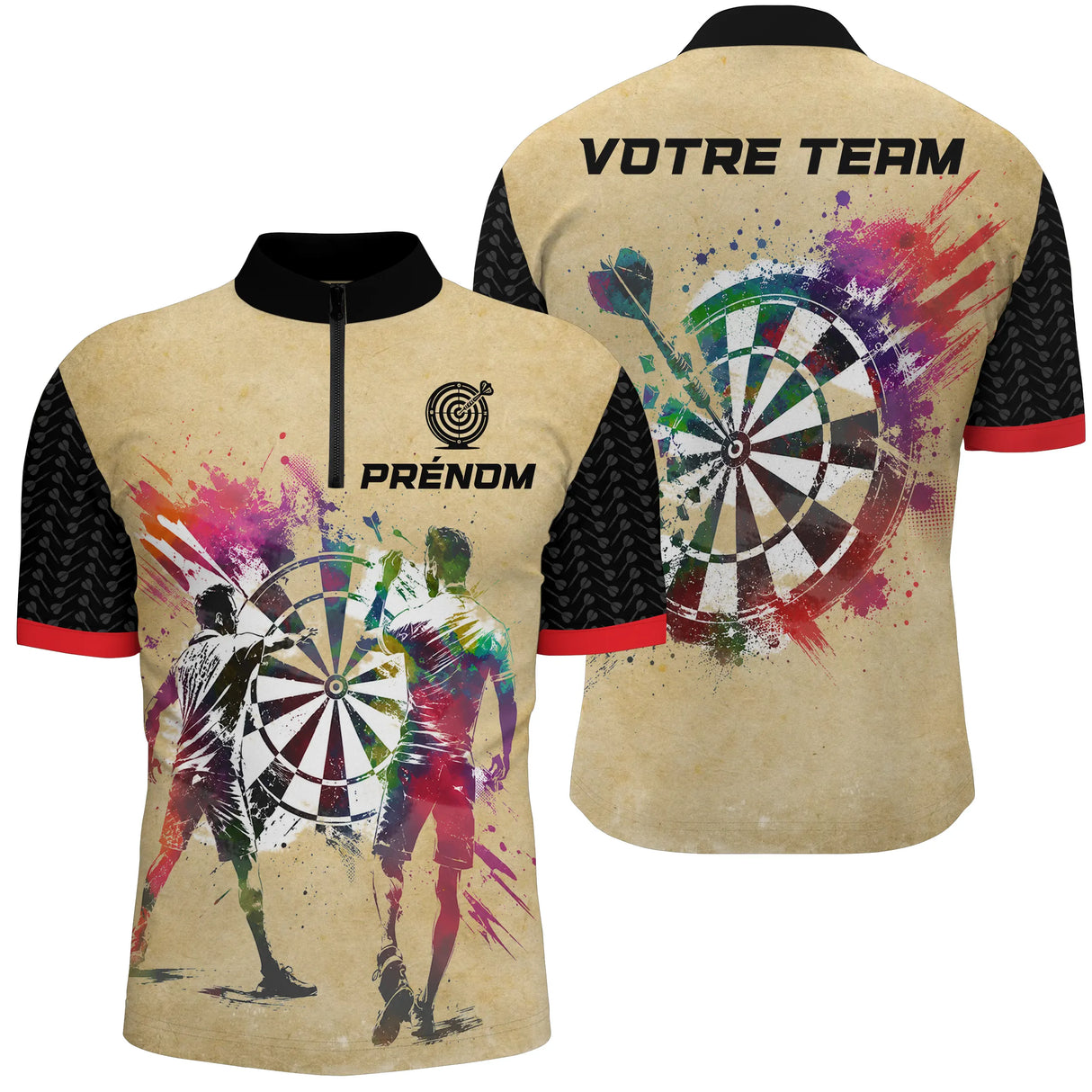 Polo Fléchettes Personnalisé - Design Vintage Aquarelle - Polo Zippé Homme