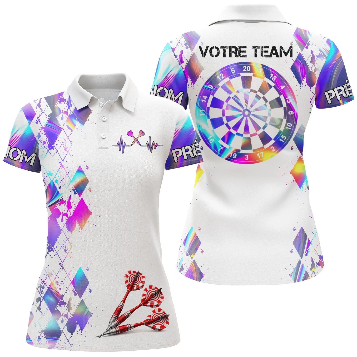 Polo Fléchettes Personnalisé - Design Violet Fluo - Polo Femme