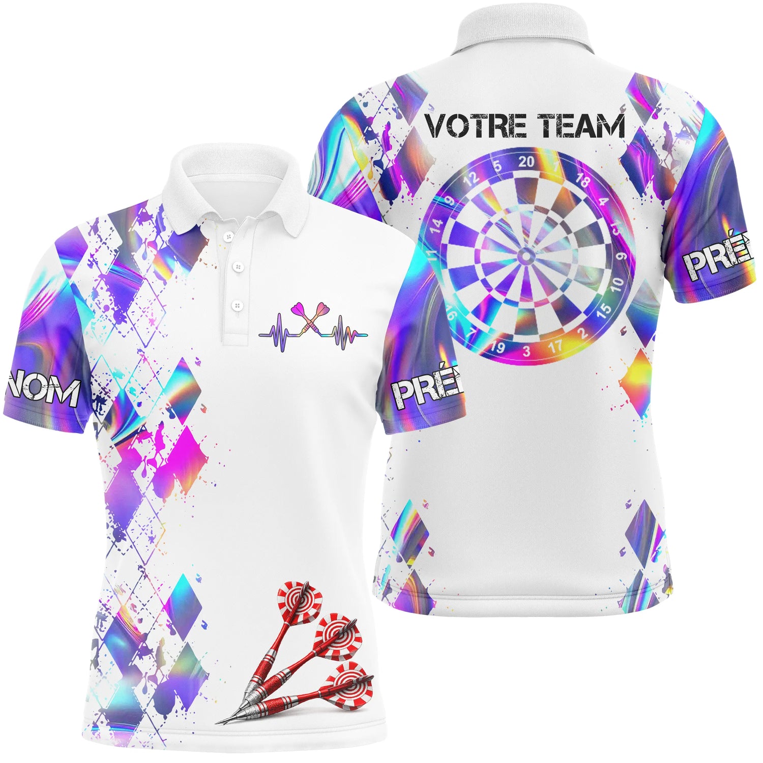Polo Fléchettes Personnalisé - Design Violet Fluo - Polo Homme