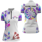 Polo Fléchettes Personnalisé - Design Violet Fluo - Polo Zippé Femme