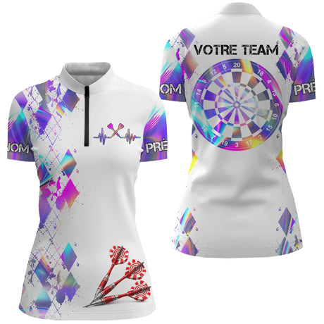 Polo Fléchettes Personnalisé - Design Violet Fluo - Polo Zippé Femme