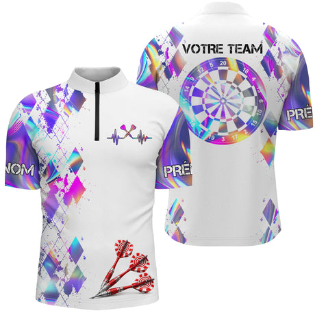 Polo Fléchettes Personnalisé - Design Violet Fluo - Polo Zippé Homme