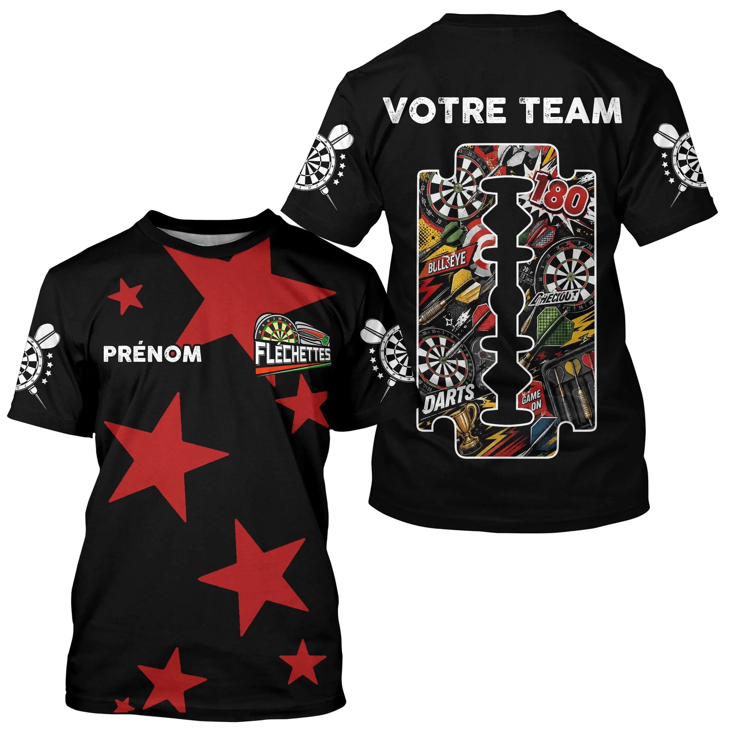Polo Fléchettes Personnalisé - Design Étoiles Rouges - T-Shirt Homme