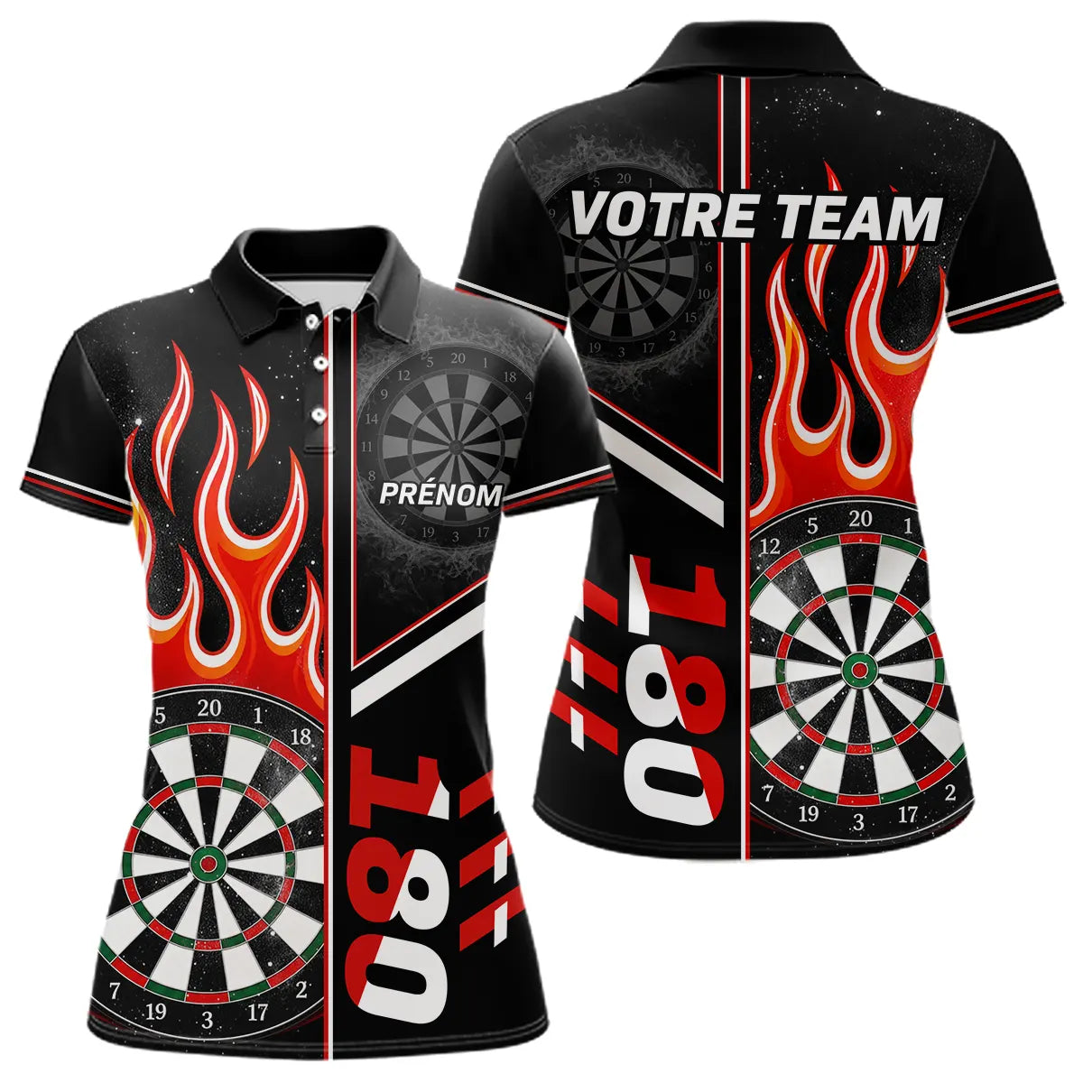 Polo Fléchettes Personnalisé - Feu 180 Noir Homme Femme - Polo Femme