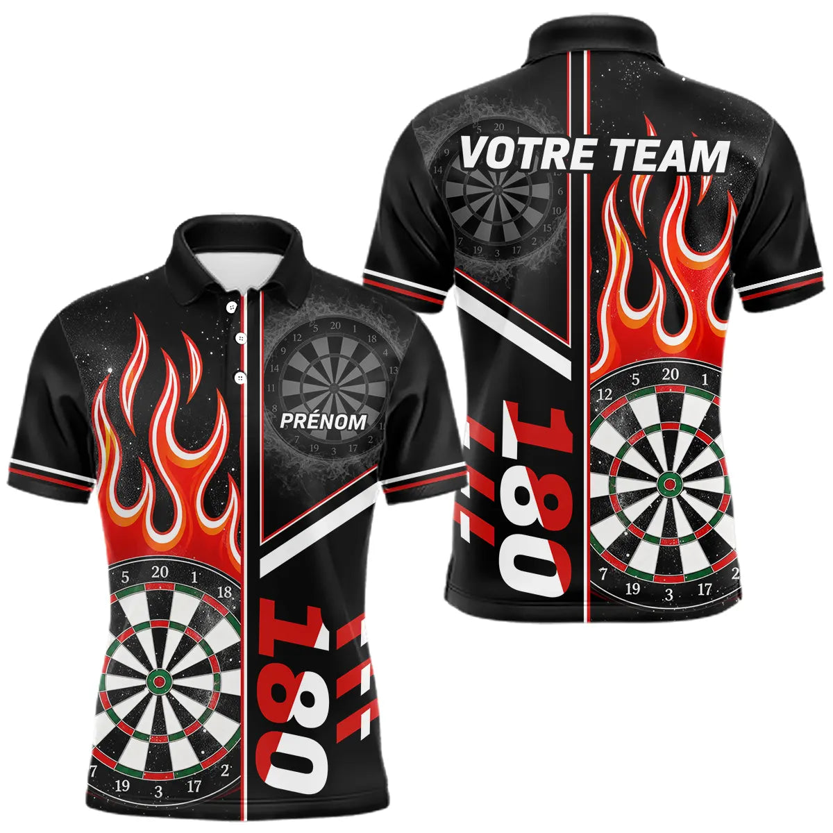 Polo Fléchettes Personnalisé - Feu 180 Noir Homme Femme - Polo Homme