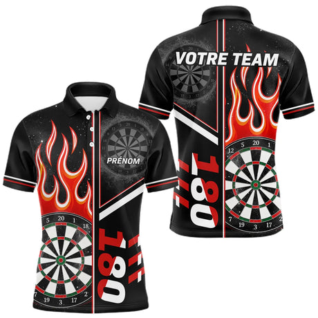Polo Fléchettes Personnalisé - Feu 180 Noir Homme Femme - Polo Homme
