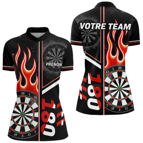 Polo Fléchettes Personnalisé - Feu 180 Noir Homme Femme - Polo Zippé Femme