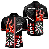 Polo Fléchettes Personnalisé - Feu 180 Noir Homme Femme - Polo Zippé Homme