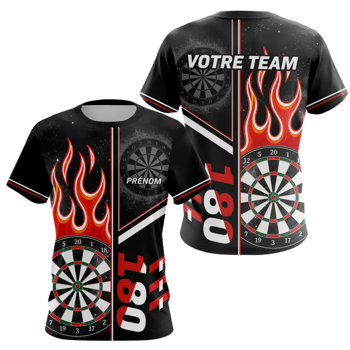 Polo Fléchettes Personnalisé - Feu 180 Noir Homme Femme - T-Shirt Femme