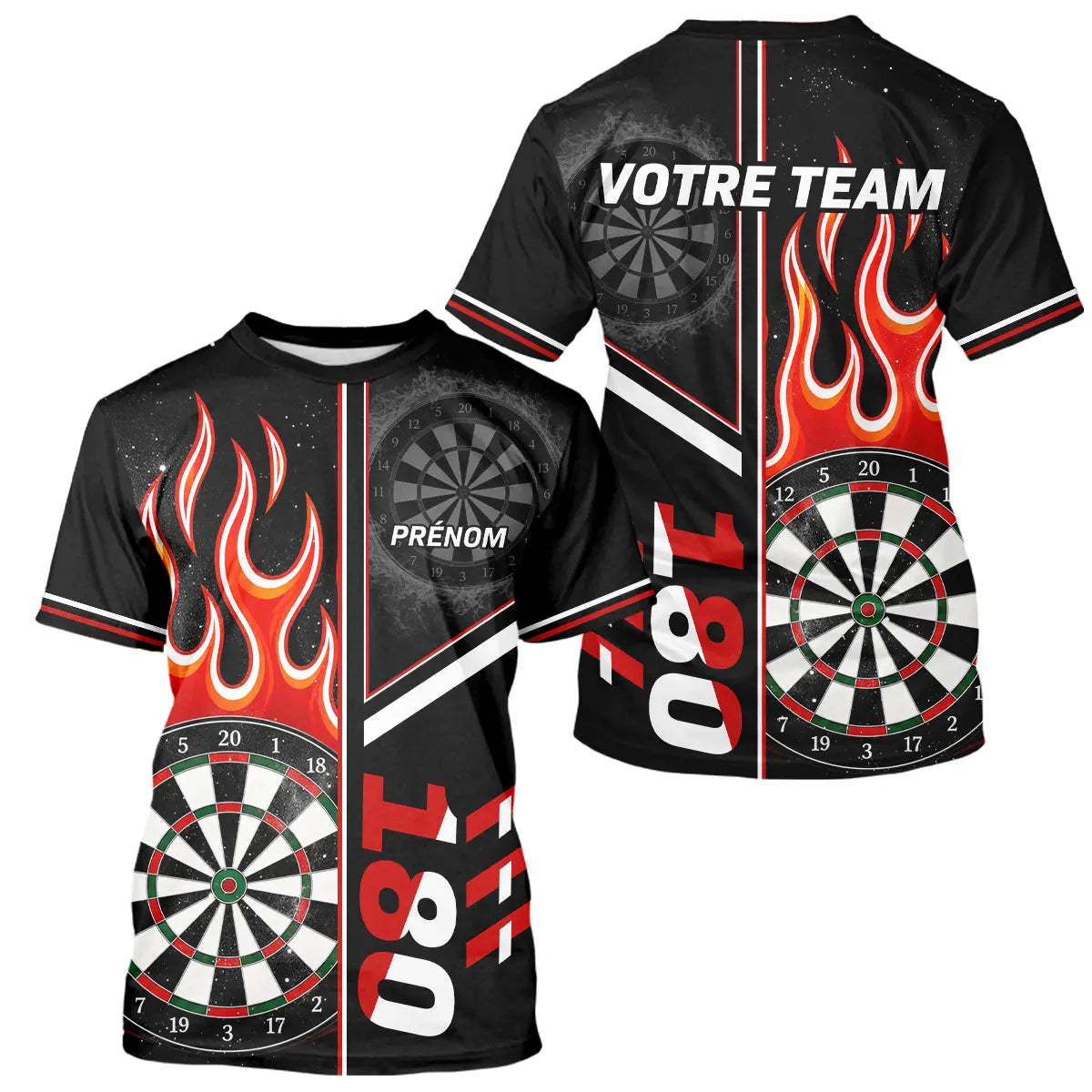 Polo Fléchettes Personnalisé - Feu 180 Noir Homme Femme - T-Shirt Homme