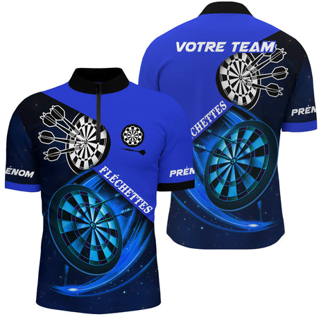 Polo Fléchettes Personnalisé - Galaxy Bleu 3D - Polo Zippé Homme