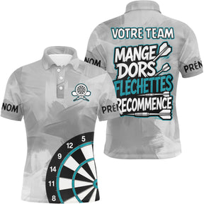 Polo Fléchettes Personnalisé - Gris & Turquoise Sportif - Polo Homme