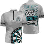 Polo Fléchettes Personnalisé - Gris & Turquoise Sportif - Polo Zippé Homme