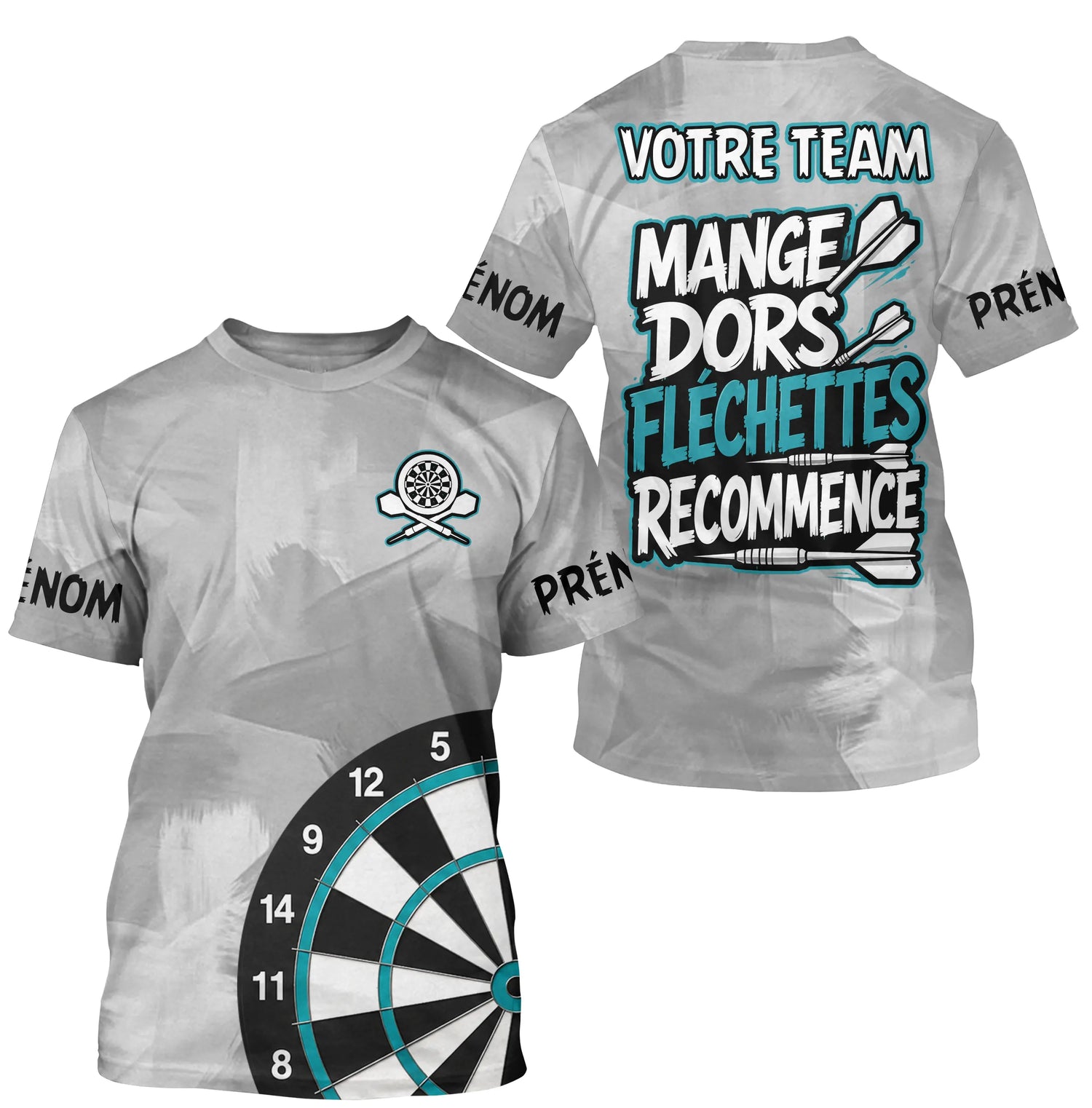 Polo Fléchettes Personnalisé - Gris & Turquoise Sportif - T-Shirt Homme